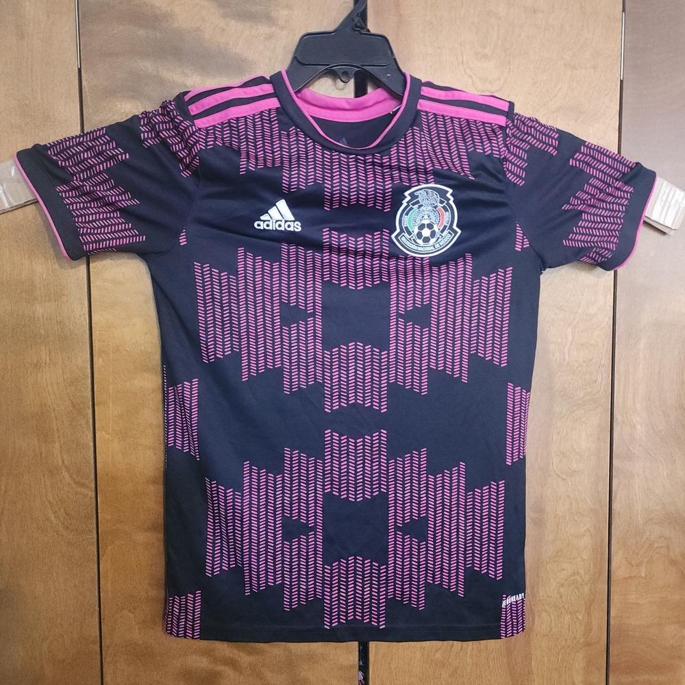 D48 Adidas Mexico National Team Soccer Jersey Black Pink Women Large Aeroready
